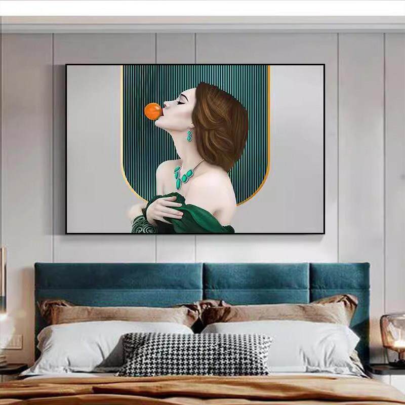 卧室装饰画床头挂画轻奢风美女人物壁画现代简约主卧房间背景墙画
