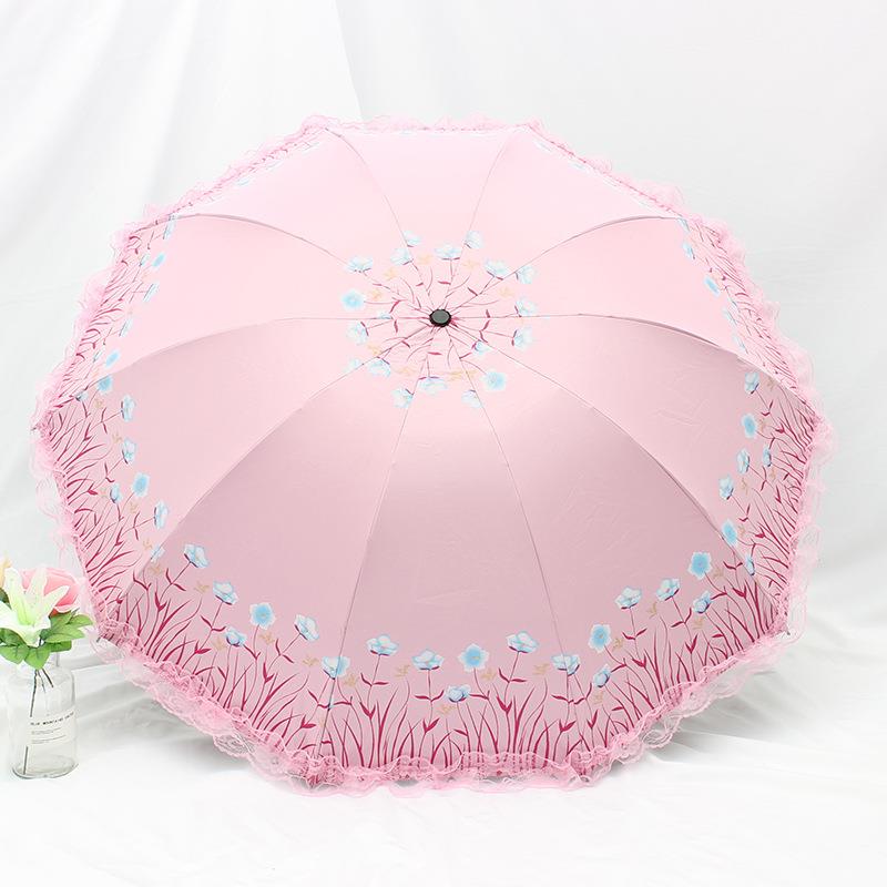 正品雨伞防女晒紫外线太阳伞黑胶蕾丝雨花边伞晴两用小防巧折叠遮
