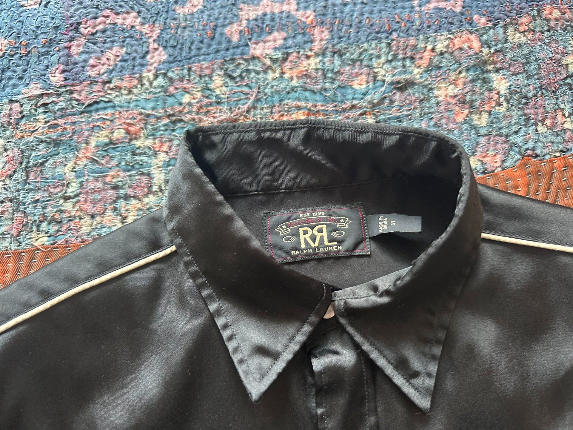 RRL Black Western Embroidery Shirt — detail