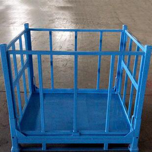 金属周转框可堆垛金属托盘 四面围栏堆垛架可折叠可堆垛带门折叠式