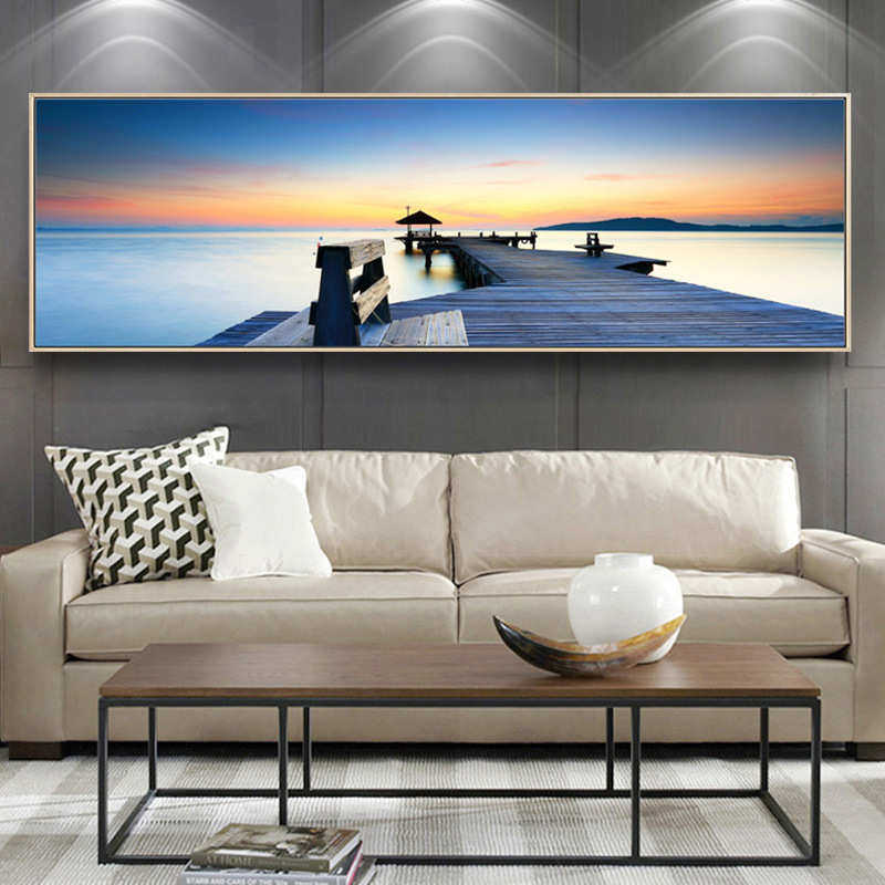 风景床头客海边海边码头景壁画墙沙发简约背景装饰画画风湖泊挂画,家居饰品,现代装饰画,淘宝优惠券,粉丝福利购,淘宝优惠卷