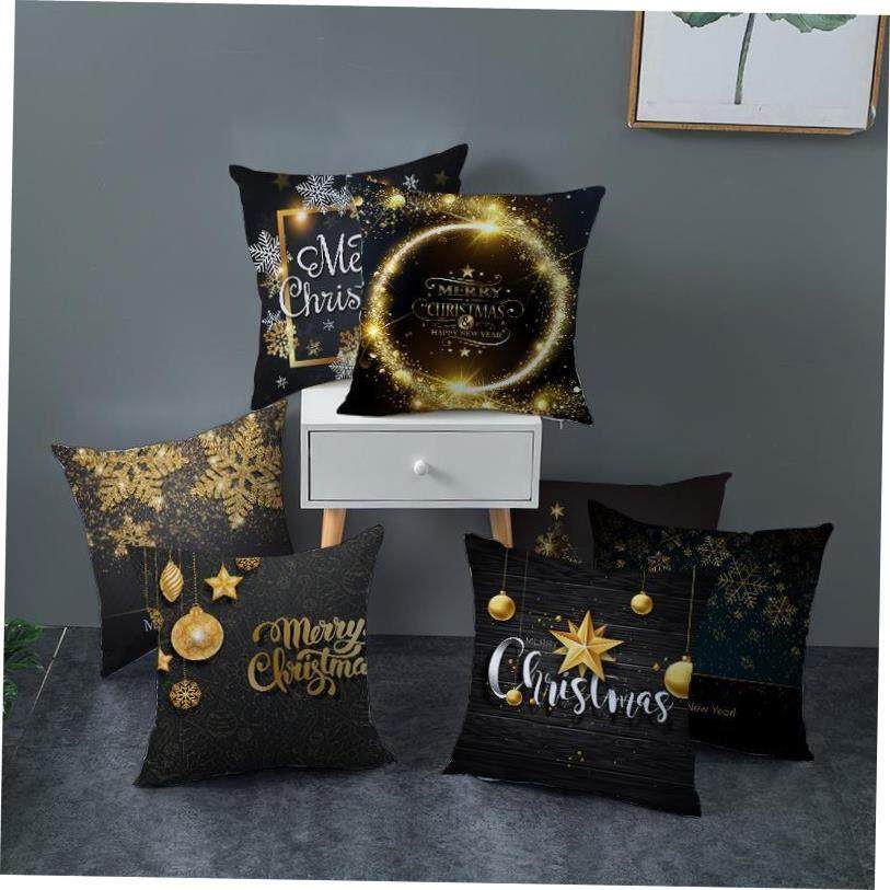 Peach skin velvet black gold Christmas pillow Sofa Pillow图片