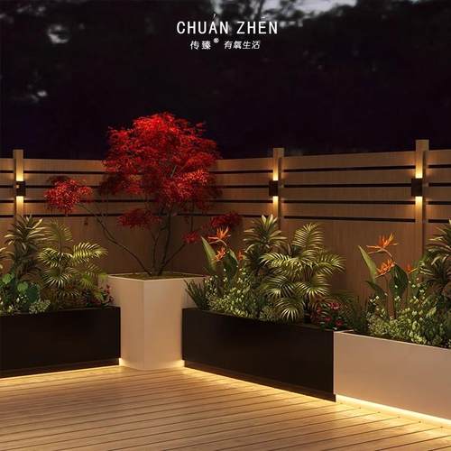 庭院别墅花园造景花箱组合户外发光绿植种植箱室外不锈钢花槽