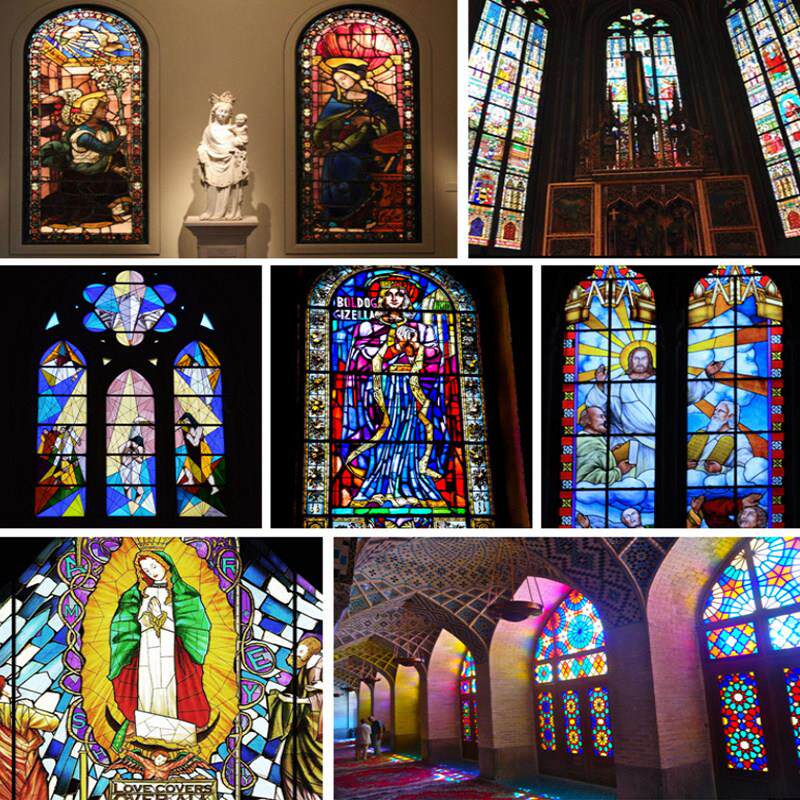 定制蒂凡尼珐瑯彩艺术玻璃隔断屏风玄关彩绘教堂覆古玻璃门浴室窗