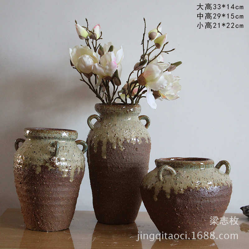 复古创意陶瓷花盆 粗陶花瓶三件套 园艺多肉老根盆栽陶瓷大花盆,家居饰品,花瓶,淘宝优惠券,粉丝福利购,淘宝优惠卷