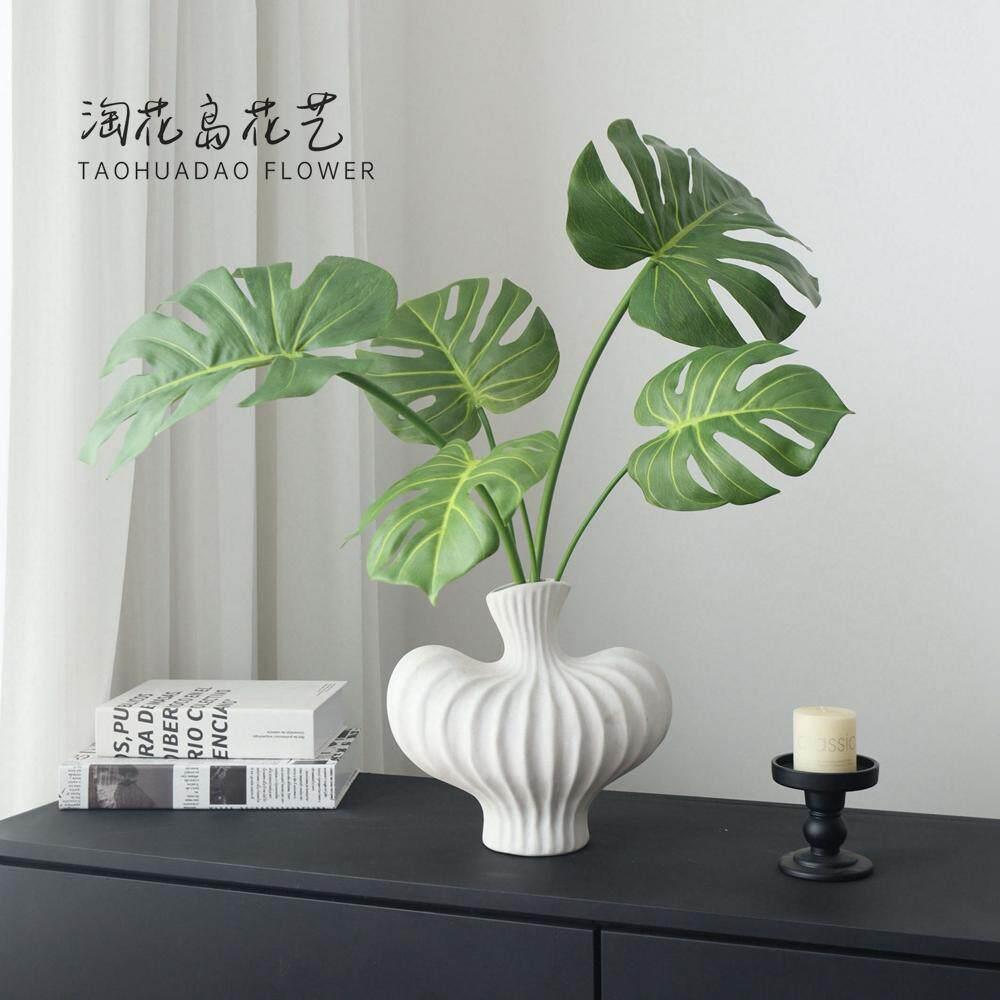 可水洗 龟背竹叶彷真绿色植物假花装饰盆栽植物客厅办公室桌面摆