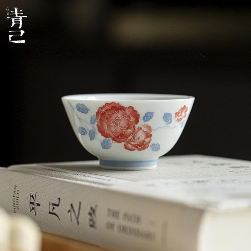 青己玉泥白瓷手绘主人杯十二花神系列山茶家用茶杯陶瓷品茗杯单杯