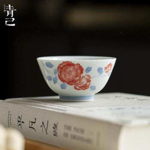 青己玉泥白瓷手绘主人杯十二花神系列山茶家用茶杯陶瓷品茗杯单杯