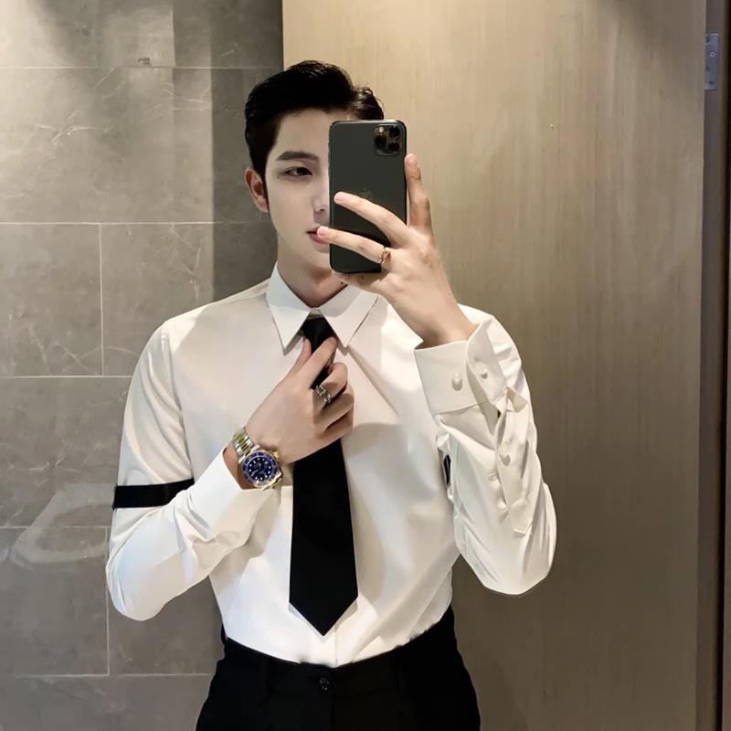 LL男装衬衫男长袖休闲2026新款个性潮流设计感痞帅春秋季衬衣织带