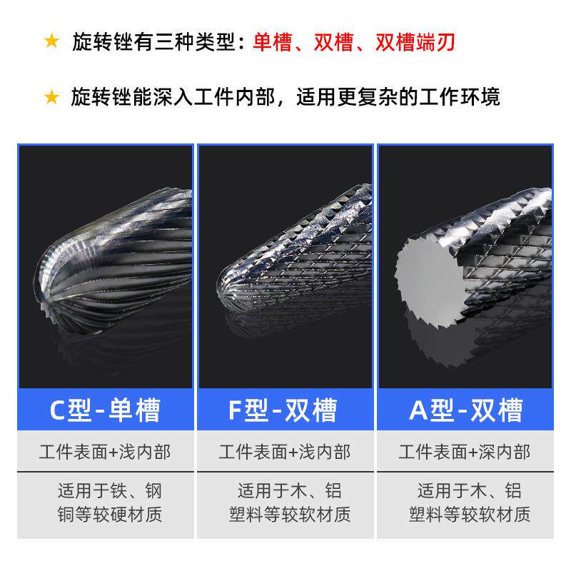 硬质合金旋锉套装钨钢合金打木磨直磨机工打旋转转磨头6mmB2-旋转