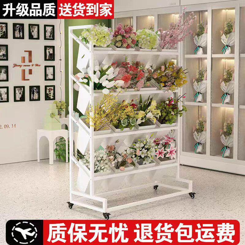 花店花架鲜花展示架室内外可移动带轮花桶架多层花卉摆放架铁架子