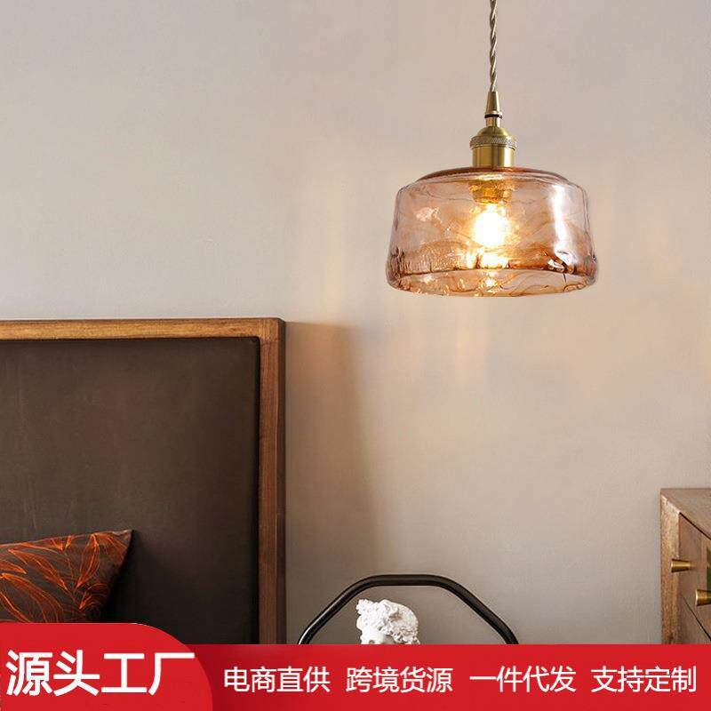 床头吊线灯北欧复古现代美日式吊灯卧室创意个性吧台餐厅玻璃吊灯