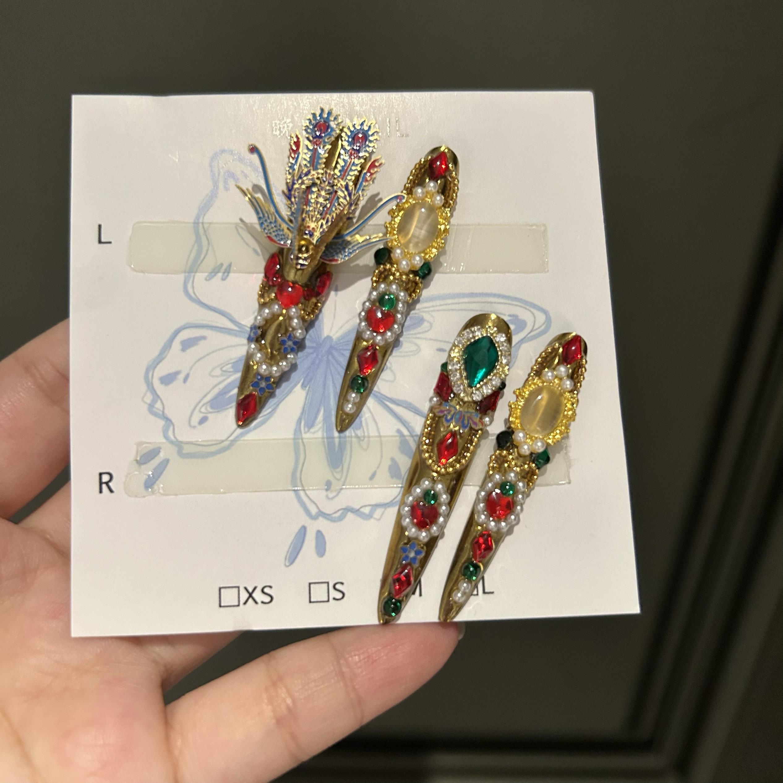 古风复古穿戴甲宫廷风美甲护甲 纯手工明亮色系美甲产品