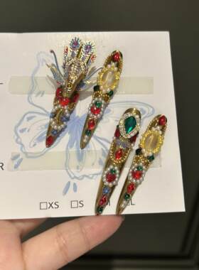 古风复古穿戴甲宫廷风美甲护甲 纯手工明亮色系美甲产品