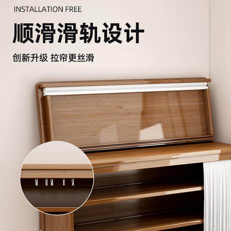 门防口简易鞋架多物层省空间实XG0032鞋柜收纳滑轨尘帘家用楠木竹