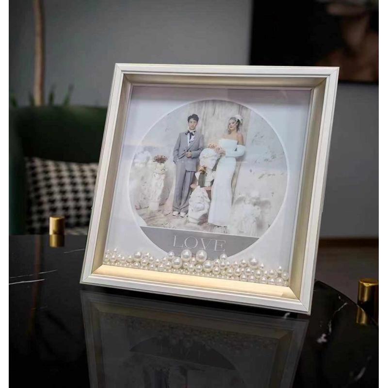 珍珠摆台相框画框定制作照片婚纱照宝宝照简约现代正方形桌摆礼品