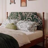 美式 木复床古白布艺双人床主卧软包婚床榉木床珍妮床实木蜡床酒店