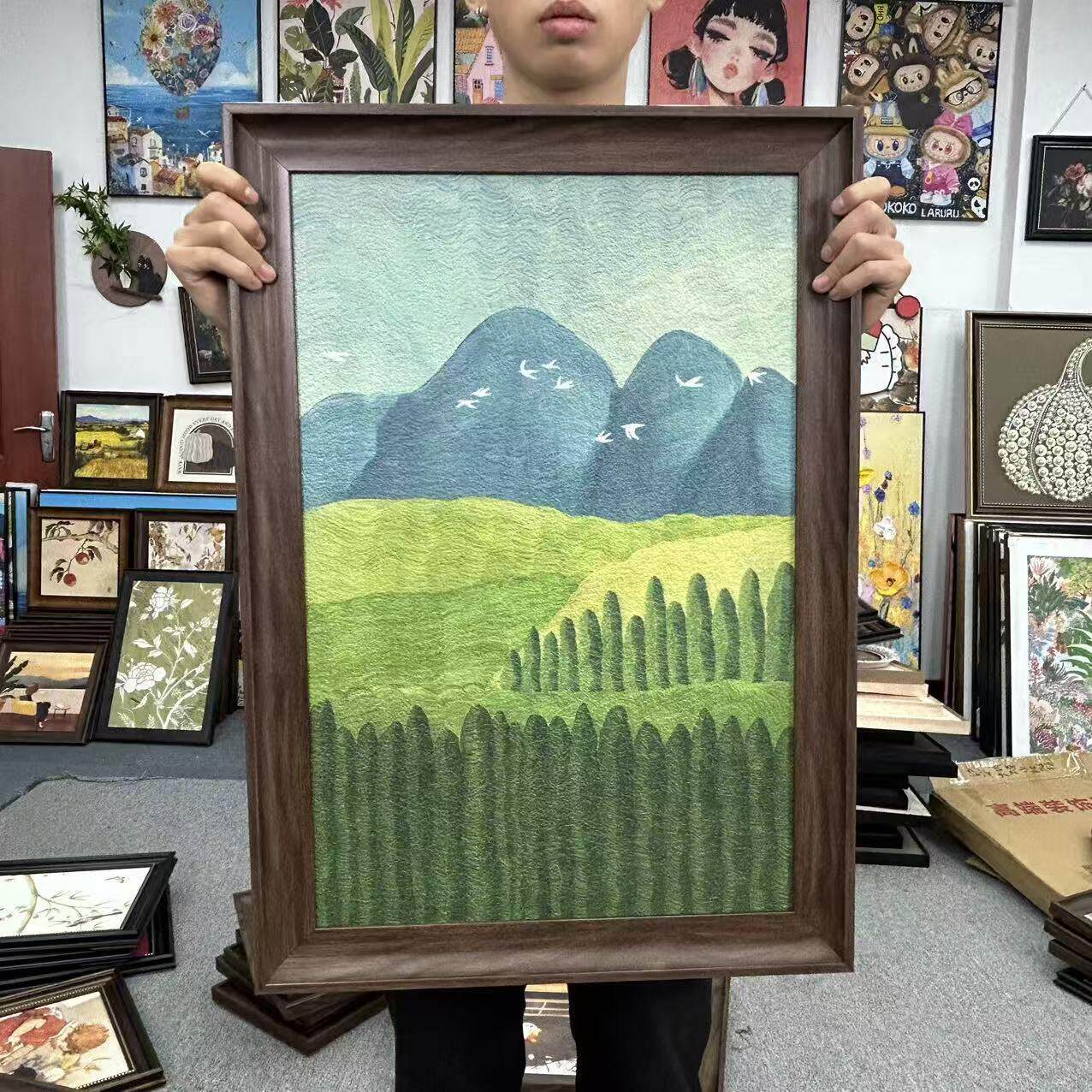 现代简约北欧轻奢《山富春色》餐厅卧室沙发装饰画5070挂画E051