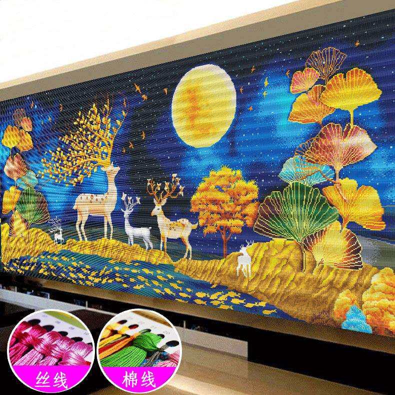 蒙娜丽莎十字绣新款银杏发财麋鹿客厅大幅风景简约现代手工自己绣