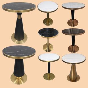 YSPPSY 不锈钢亮光岩板餐桌圆形高端家用带转 Q622洽谈桌圆台意式