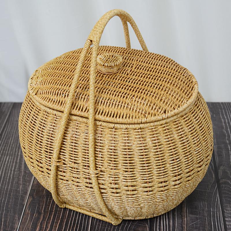 仿藤编菜篮子提篮户外野餐篮日式编织水果篮花篮外出茶具收纳篮