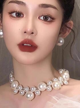 复古新娘珍珠项链轻奢小众高级感锁骨链气质百搭颈链结婚婚纱配饰