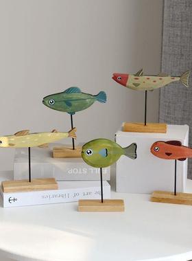 地中海风格创意木质小鱼摆件手工制作摆设桌面客厅儿童房装饰礼物