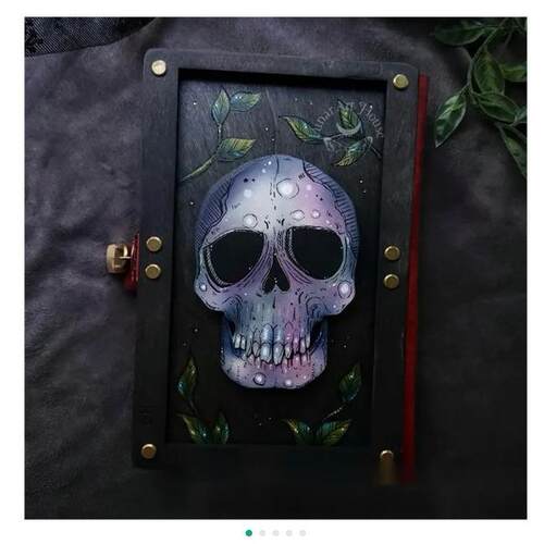 骷髅花朵木盒 收纳箱钥匙箱Skull and Nature Hidden Key Box
