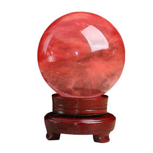 东海水晶原矿熔炼水晶球摆件批发红水晶球小号礼品送底座5--40cm