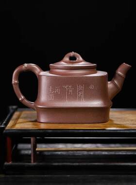 源头厂家宜兴原矿紫泥紫砂壶家用茶具紫砂壶手工四方竹节紫砂壶