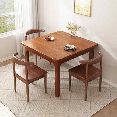 小户型餐桌家用新中式实木桌腿餐桌餐桌家用出租屋正方形客厅饭桌