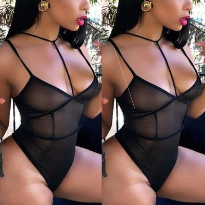 Black mesh perspective bodysuit, sexy lingerie, sexy pajamas