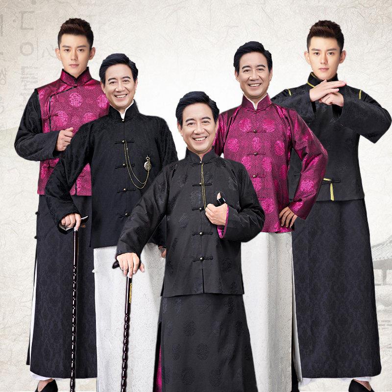 影视古装男民国上海滩长衫长袍马褂老爷老板少爷地主清朝演出服装