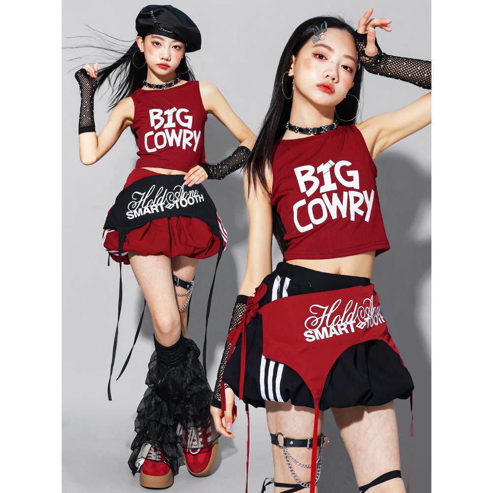 女童jazz红色爵士舞服装女孩背心儿童街舞演出服少儿走秀套装潮装