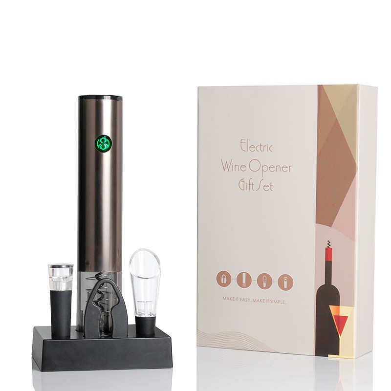 批发自动红酒启瓶器 商用礼品充电葡萄酒开瓶器底座款六件套