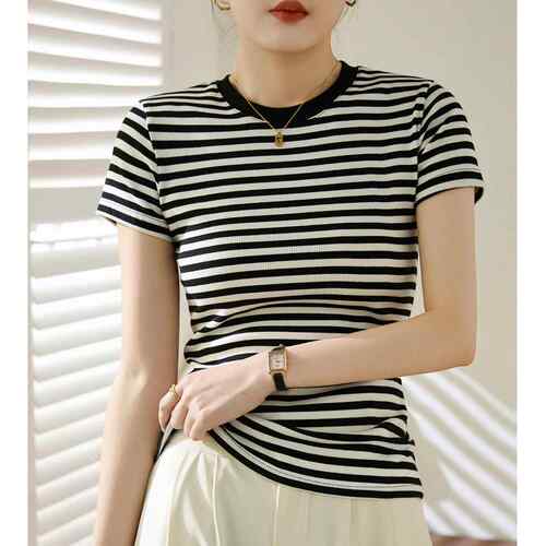 Women's Striped Round Neck Casual T-Shirt, Comfortable Top