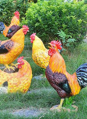仿真大公鸡鸡摆件庭院花园装饰品家禽大母鸡鸡模型树脂工艺