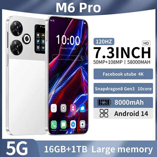 跨境手机M6 Pro大屏16+1T 安卓外贸热销新款智能手机源头(劲爆款)