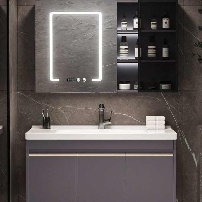 实木浴室柜一体陶瓷盆智能镜柜组合卫生间防潮洗漱台落地式现代款