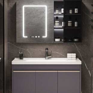 实木浴室柜一体陶瓷盆智能镜柜组合卫生间防潮洗漱台落地式现代款