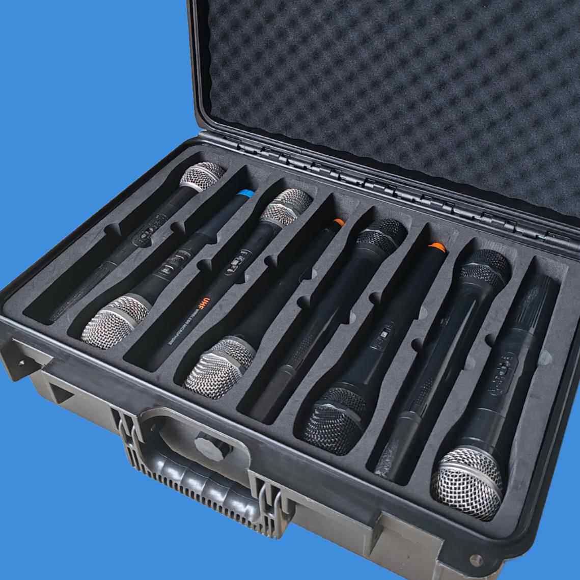 KTV无线话筒箱子收纳箱8支装手提箱手持领夹式麦克风保护箱盒子