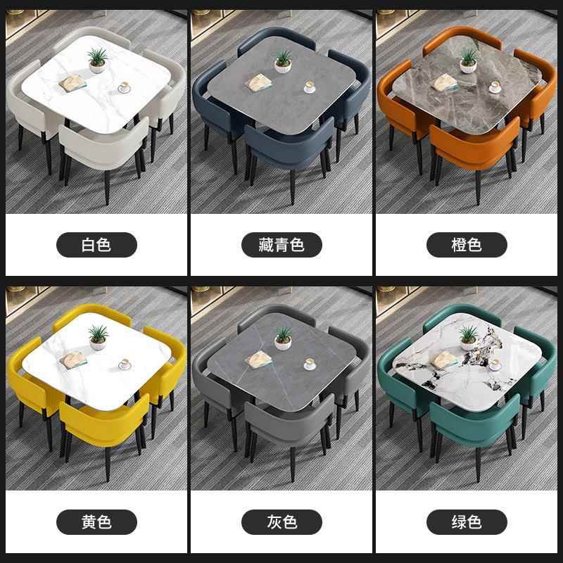 岩板方桌接待洽谈桌椅组合店铺简约休闲小圆桌子阳台办公室售楼处