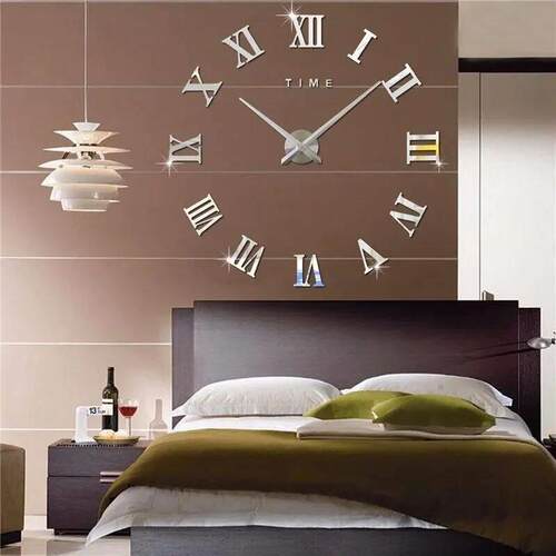 3D Acrylic Digital Wall Clock Roman Numerals Design Mirror W