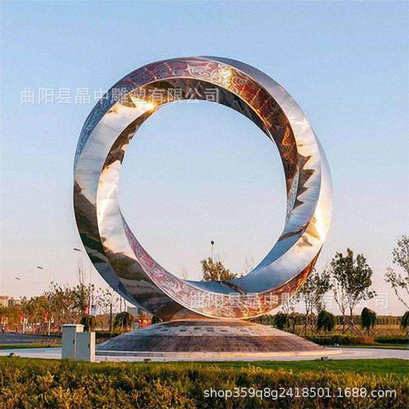 304不锈钢圆环雕塑售楼部地产水景摆件镜面金属喷雾标志立体户外