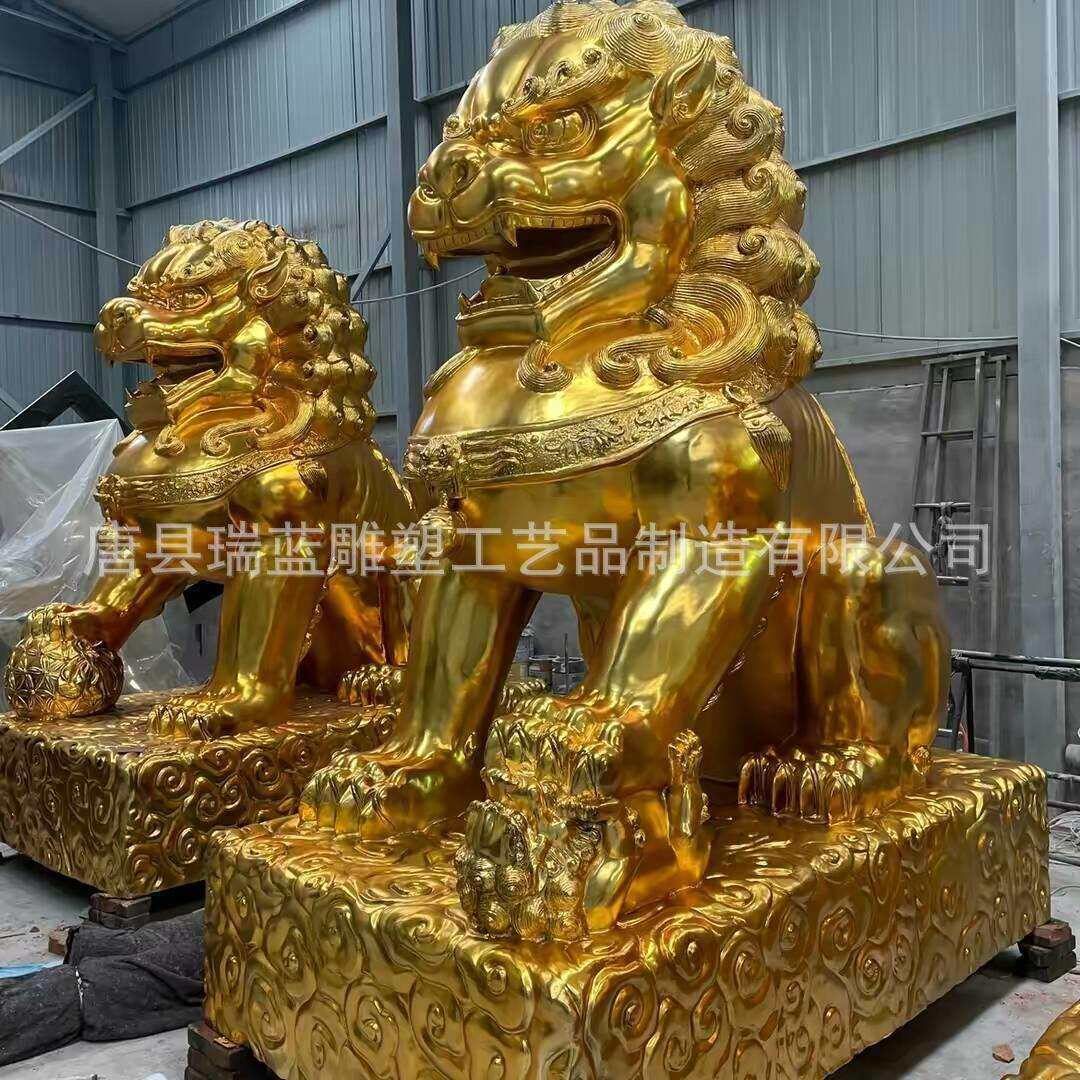 加工大型铸铜麒麟狮子雕塑户外酒店别墅工厂银行售楼部大门口摆件