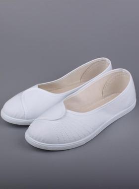 护士鞋女白色软底坡跟透气防滑工作鞋美容院上班小白鞋平底工作鞋