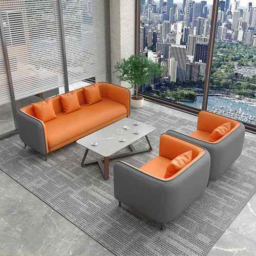 办公沙发三人位茶几组合简约公司休息区贵宾接待会客办公室皮沙发