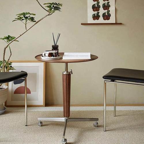 美式实木角几沙发床边移动茶桌小户型边桌胡桃木家用客厅升降茶几