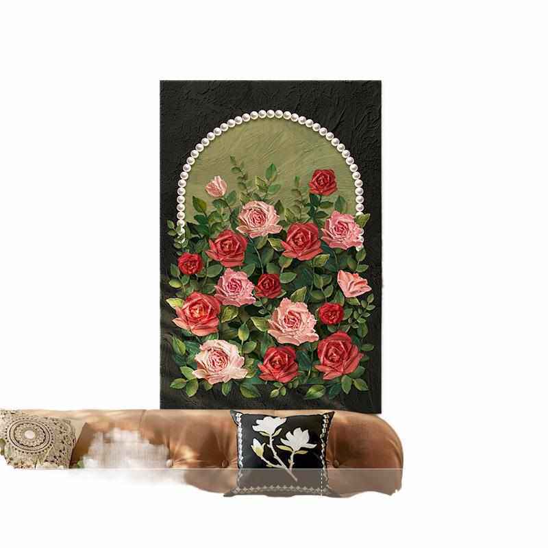 中古风客厅装饰画法式复古壁画珍珠玫瑰小众奶油风沙发背景墙挂画