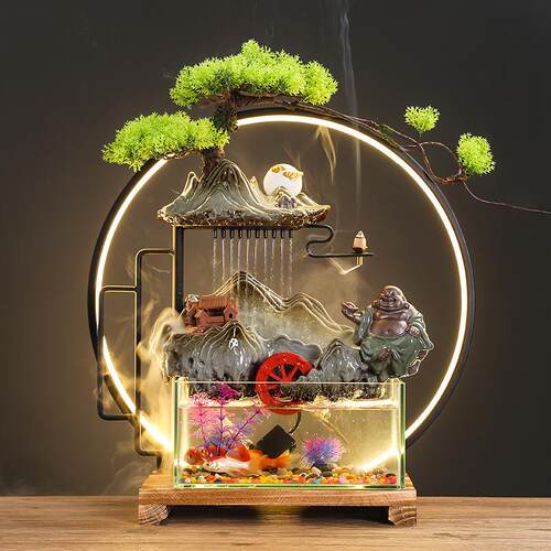 招财创意循环流水玻璃鱼客厅电视柜居WCF装饰家摆件乔迁居新缸送
